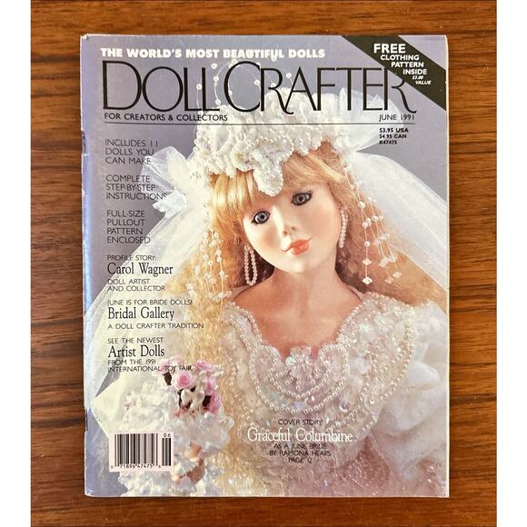Doll Crafter Magazine Jun 1991 Wedding Gown Pattern and Headpiece Bridal - Picture 1 of 4